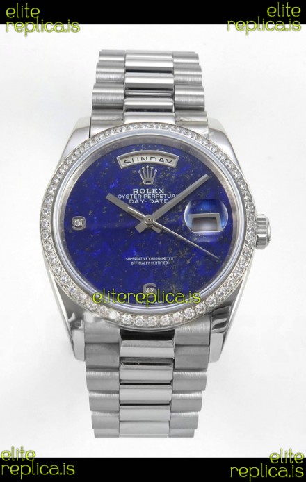 Rolex Day Date Blue Lapis Dial Diamonds Bezel 36MM Swiss Replica Watch 