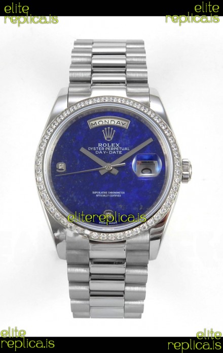 Rolex Day Date Blue Lapis Dial Diamonds Bezel 36MM Swiss Replica Watch 