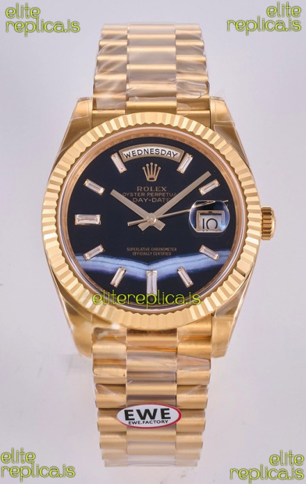 Rolex Day Date Yellow Gold Custom Black Dial 40MM Super Clone Watch 