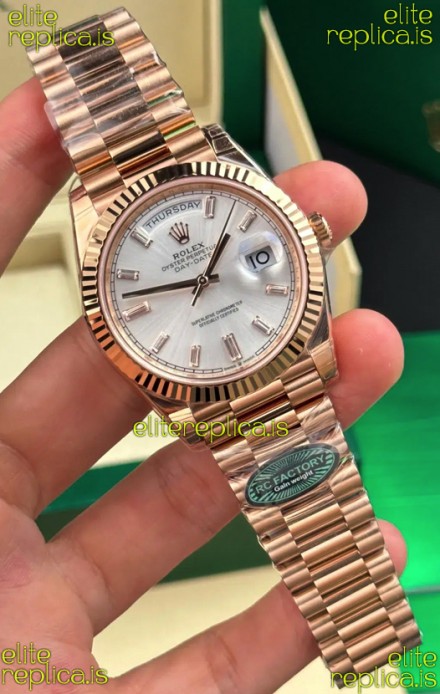 Rolex Day Date 228236 Rose Gold Sunburst Steel Dial Super Clone Watch 