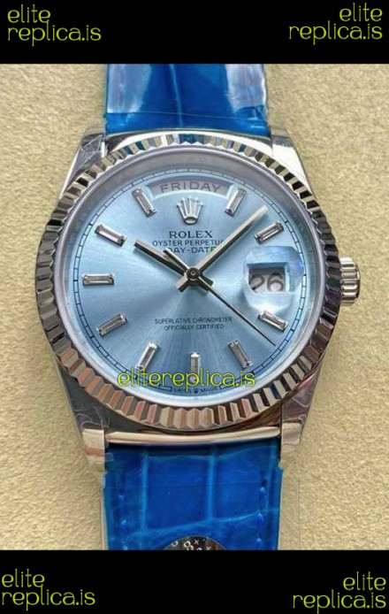 Rolex Day Date 128236 Stainless Steel ICE Blue Crystal Dial Super Clone Watch 