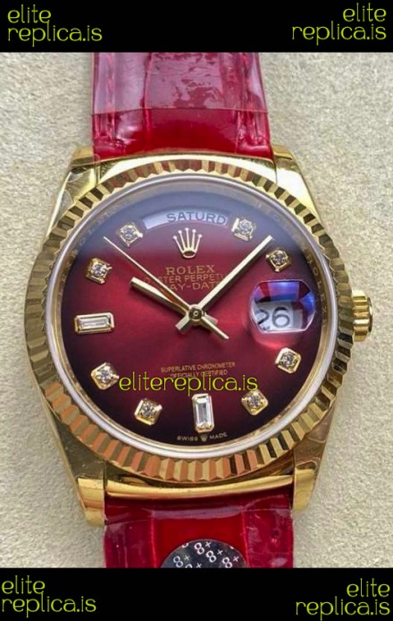 Rolex Day Date 128238 Yellow Gold Red Ombre Diamonds Dial Super Clone Watch 