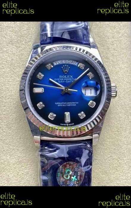 Rolex Day Date 128236 Stainless Steel Blue Ombre Diamonds Dial Super Clone Watch 