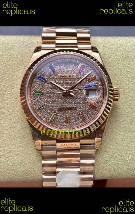 Rolex Day Date 128345RBR Rose Gold Diamonds Dial Super Clone Watch 