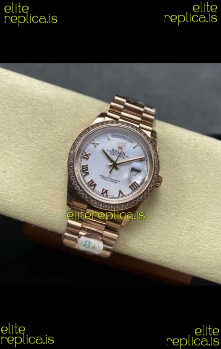 Rolex Day Date 128345RBR Rose Gold White Dial Super Clone Watch 