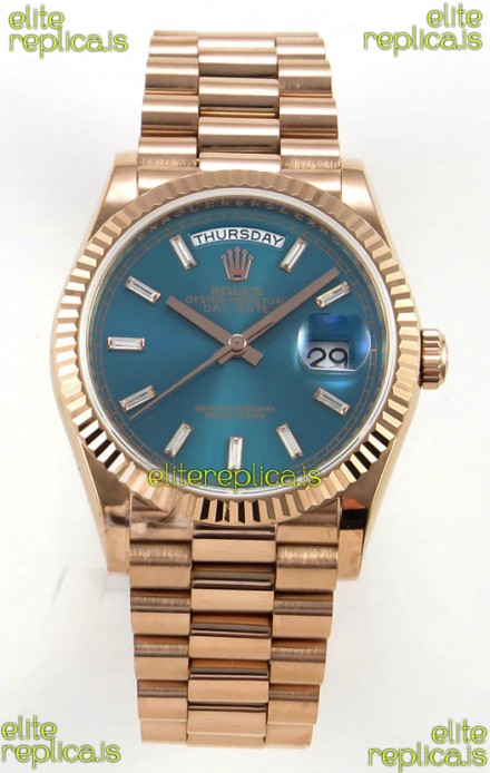 Rolex Day Date 128345 Rose Gold Green Crystal Dial Super Clone Watch 