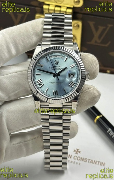 Rolex Day Date 228236 Stainless Steel ICE Blue Dial Super Clone Watch 