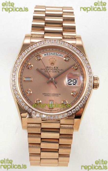 Rolex Day Date 128345 Rose Gold Diamonds Dial Super Clone Watch 