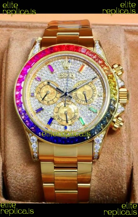 Rolex Daytona 116568 Rose Gold Moissanites Paved Dial Super Clone Watch 