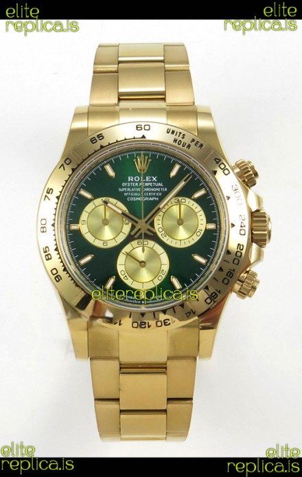 Rolex Daytona 126508 Yellow Gold Green Dial FREE SPRUNG Super Clone Watch 