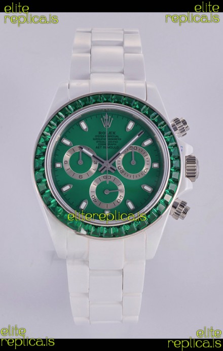 Rolex Daytona AET White Ceramic Green Dial 4130 Movment Super Clone Watch 