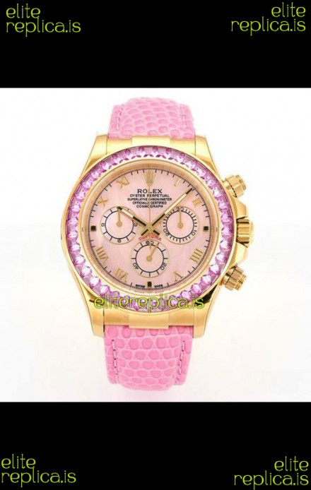 Rolex Daytona 116568 Yellow Gold 4801 Movement Sapphires Pearl Dial Super Clone Watch 