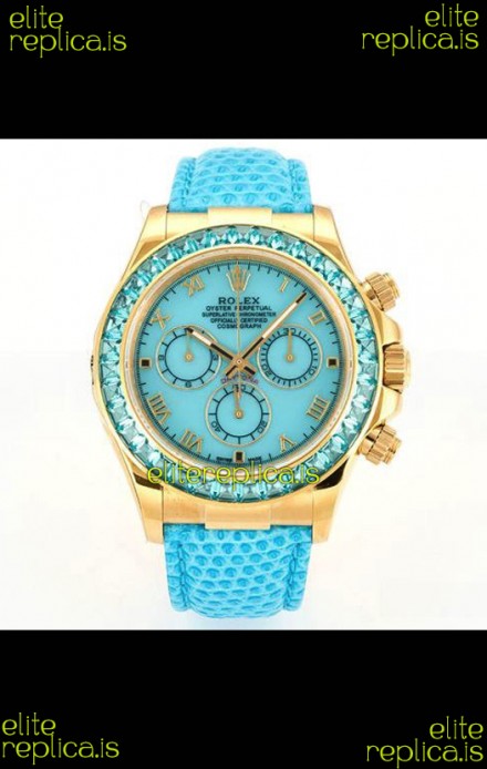Rolex Daytona 116568 Yellow Gold 4801 Movement Sapphires Blue Dial Super Clone Watch 