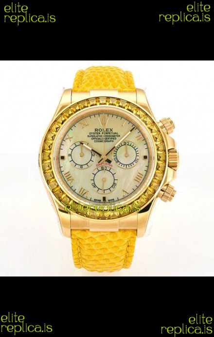 Rolex Daytona 116568 Yellow Gold 4801 Movement Sapphires Yellow Dial Super Clone Watch 