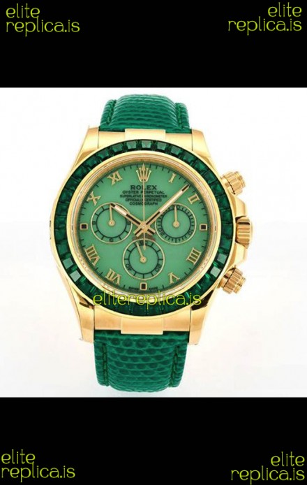 Rolex Daytona 116568 Yellow Gold 4801 Movement Sapphires Green Dial Super Clone Watch 