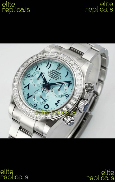 Rolex Daytona 116519 Stainless Steel Ice Blue Arabic Dial Super Clone Watch 