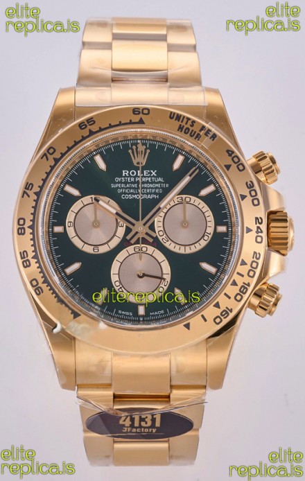 Rolex Daytona 126508 Yellow Gold Green Dial FREE SPRUNG MVMT Super Clone Watch 