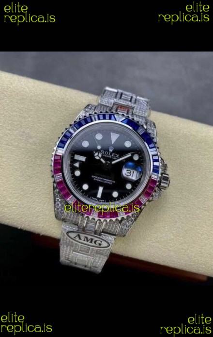 Rolex GMT Masters II Iced Out Super Clone Blue/Red Sapphires Super Clone Watch 