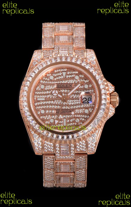 Rolex GMT Masters II Iced Out Dial/Casing Rose Gold Super Clone Watch