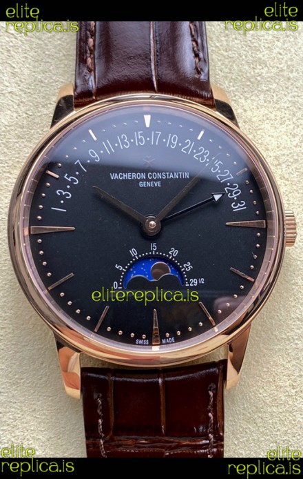 Vacheron Constantin Patrimony Moonphase Rose Gold Black dial Swiss Replica Watch 