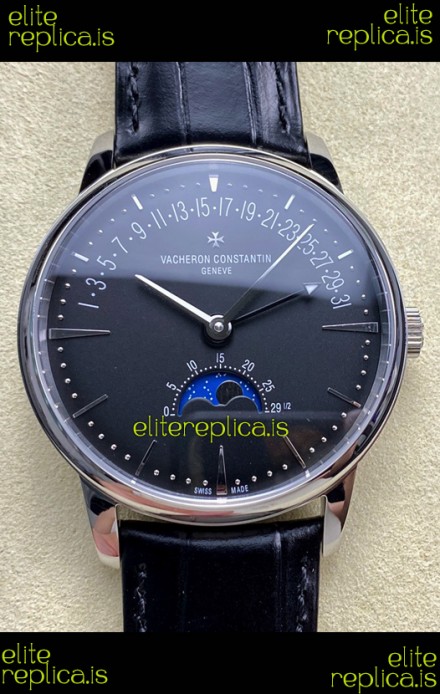 Vacheron Constantin Patrimony Moonphase Stainless Steel Black Dial Swiss Replica Watch 