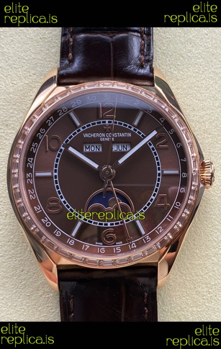 Vacheron Constantin Fiftysix Moonphase Brown Dial Rose Gold Swiss Replica Watch 