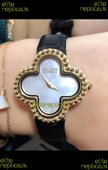 Van Cleef & Arpels Alhambra Yellow Gold Pearl Dial Watch 