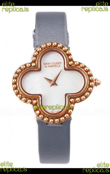 Van Cleef & Arpels Alhambra Rose Gold Grey Strap Watch 