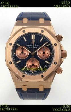 Royal Oak Chrono 26240 Rose Gold Blue Dial Leather Strap Super Clone Watch 