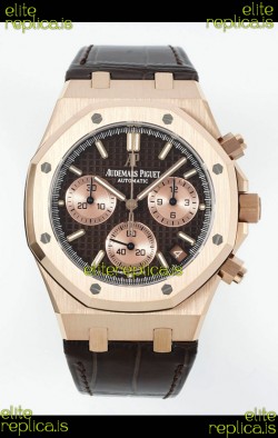 Royal Oak Chrono 26240 Rose Gold Brown Dial Leather Strap Super Clone Watch 