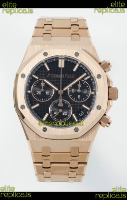 Royal Oak Chrono 26240 Rose Gold Strap in Black Dial Super Clone Watch 