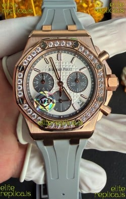 Royal Oak Chrono 26231 Rose Gold Casing Rubber Strap Super Clone Watch 