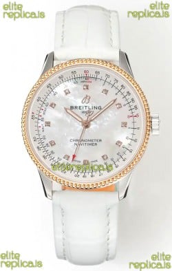 Navitimer Automatic 36 Rose Gold White Strap Super Clone Watch 