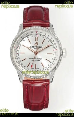 Navitimer Automatic 36 Steel Dial Red Strap Super Clone Watch 