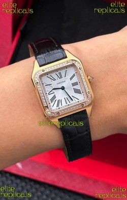 Cartier Santos Dumont in Rose Gold Casing Diamonds 27MM Super Clone Watch 