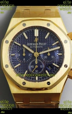 Audemars Piguet Royal Oak Chronograph Yellow Gold Blue Dial Steel Strap Swiss Replica Watch
