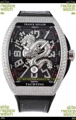 Franck Muller Vanguard Yachting Dragon V45 Black Dial in Diamonds Bezel Swiss Replica