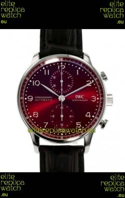 IWC Portuguese Chronograph Swiss Replica Watch in Steel Case Maroon Dial - 1:1 Mirror Replica Edition