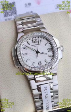 Patek Philippe Nautilus 7010/1G-011 32MM 1:1 Mirror Replica - Genuine Diamonds on Bezel 