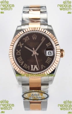 Rolex Super Clone Datejust ETA 2688 Movement 31MM Two Tone Rose Gold Swiss Brown Dial