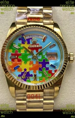 Rolex Day Date Emoji Jig-Saw Puzzle Yellow Gold Casing Swiss Replica Watch 