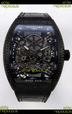 Franck Muller V45 Tourbillon Skeleton DLC Diamonds Super Clone Watch 
