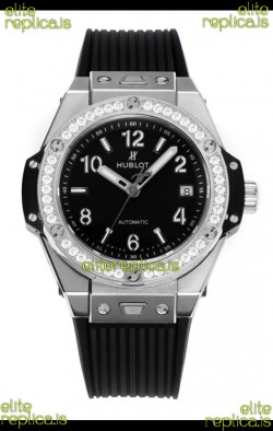 Hublot Big Bang One Click moissanite Bezel Super Clone Watch Black Dial