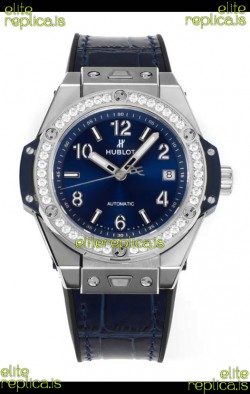 Hublot Big Bang One Click moissanite Bezel Super Clone Watch Blue Dial