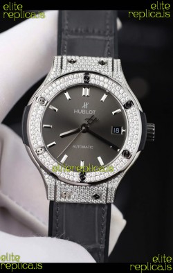 Hublot Classic Fusion Diamonds Steel Grey Dial 38MM Super Clone Watch 