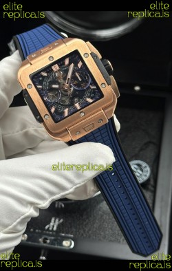 Hublot Square Bang Unico Rose Gold Case Blue Super Clone Watch 