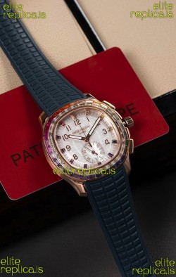 Patek Philippe Aquanaut 7968 Rose Gold Blue Strap Super Clone Watch 