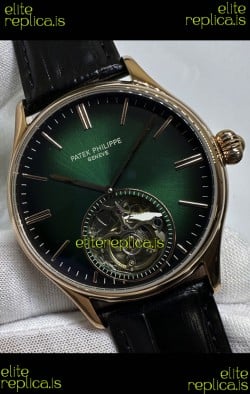 Patek Philippe Japanese Tourbillon Rose Gold Green Dial Japanese Replica Watch 