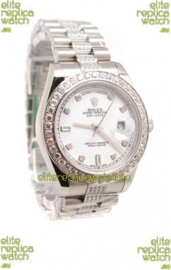 Rolex Day Date Silver Swiss Mens Watch