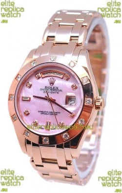 Rolex Day Date Pink Mother of Pearl swiss Replica Watch in Diamond Markers